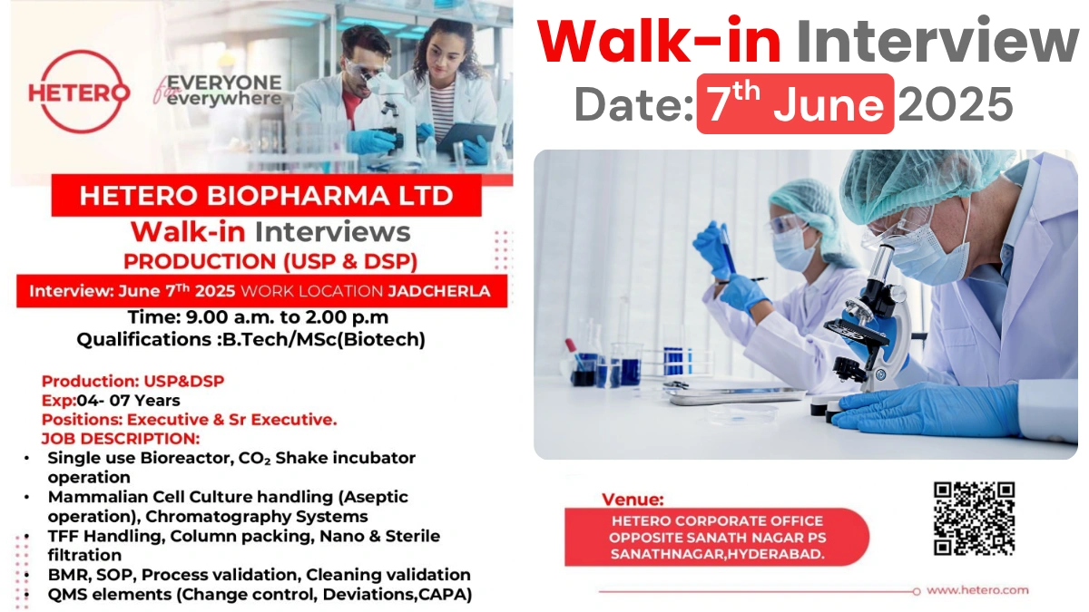 Hetero Biopharma Ltd Walk-In Interviews for Production Roles