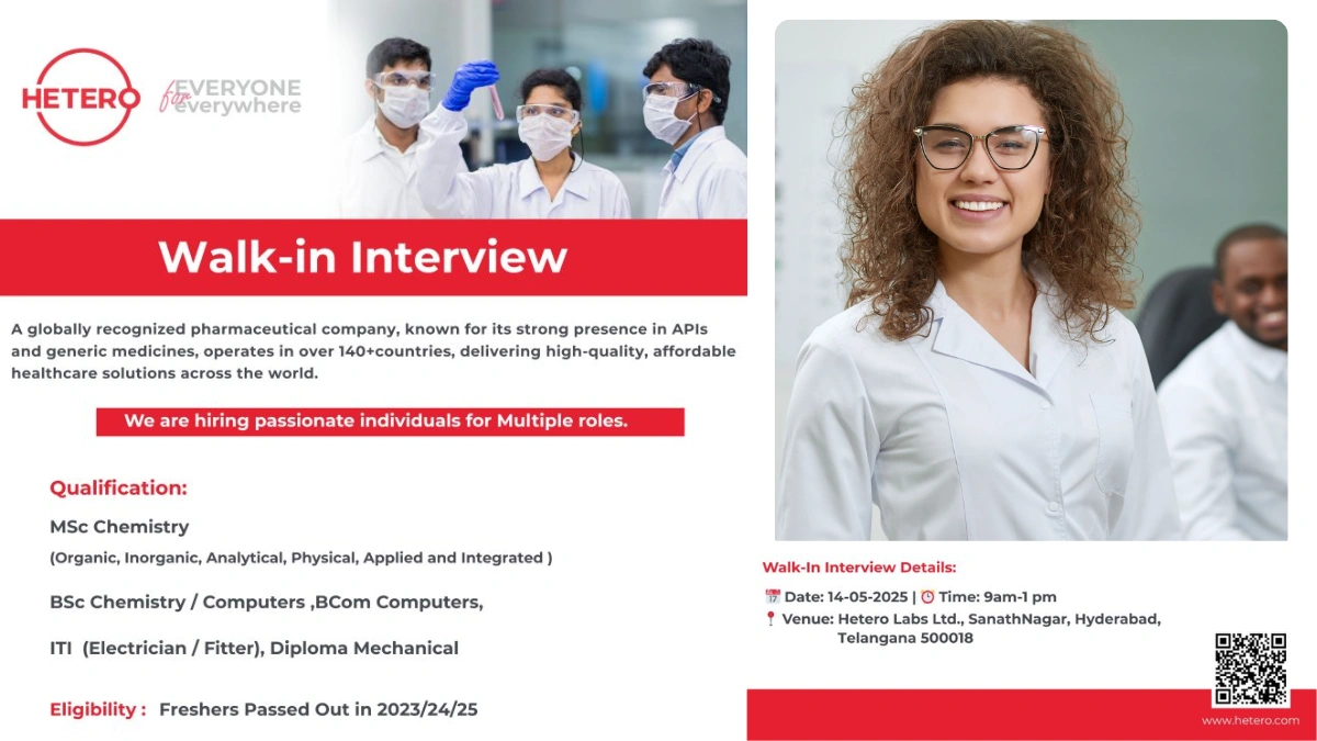 Hetero Labs Walk-In Interview for Freshers in Multiple Roles