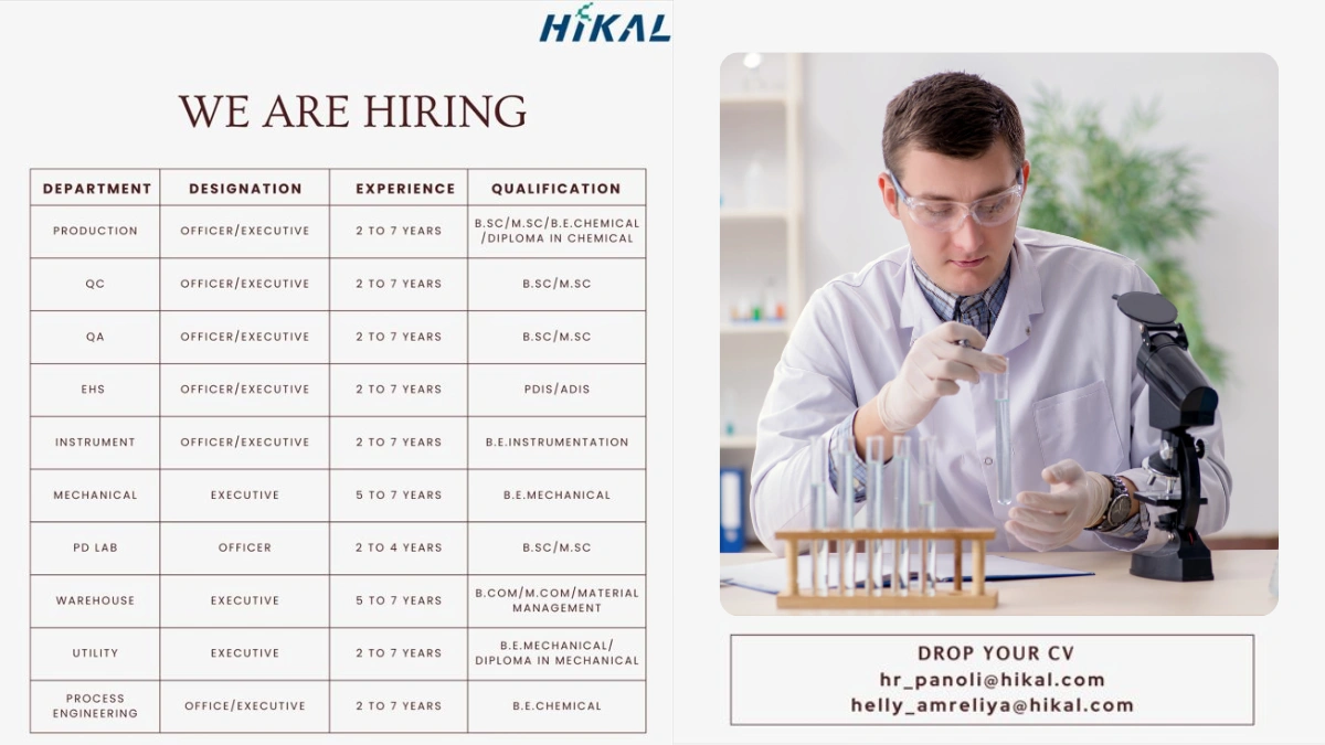Hikal Ltd - Job Openings for QA, QC, Production, EHS, Utility Department