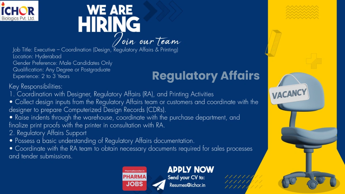 ICHOR Biologics Is Hiring for Executive - Coordination (Regulatory Affairs)