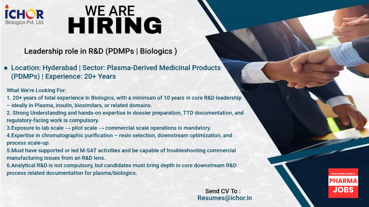 Ichor Biologics Is Hiring for R&D Leadership (PDMPs & Biologics)