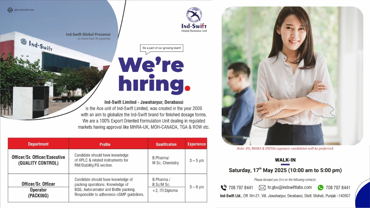 Ind-Swift Limited’s Walk-In Interview for Quality Control
