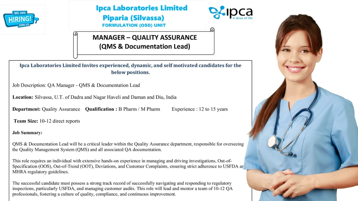 Ipca Laboratories Walk-In Interview for QA Manager Role on 7th June