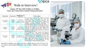 Ipca Laboratories Walk-in Interview for Quality Control (API) Roles