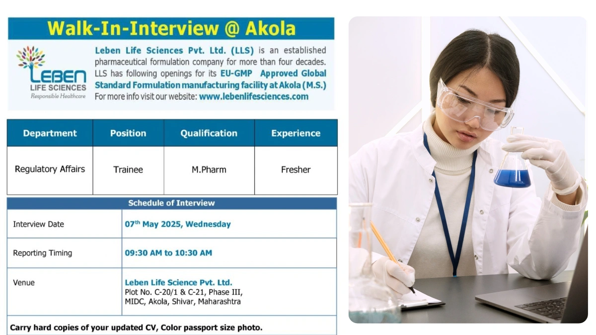 Leben Life Sciences Walk-In Interview for Regulatory Affairs Trainee