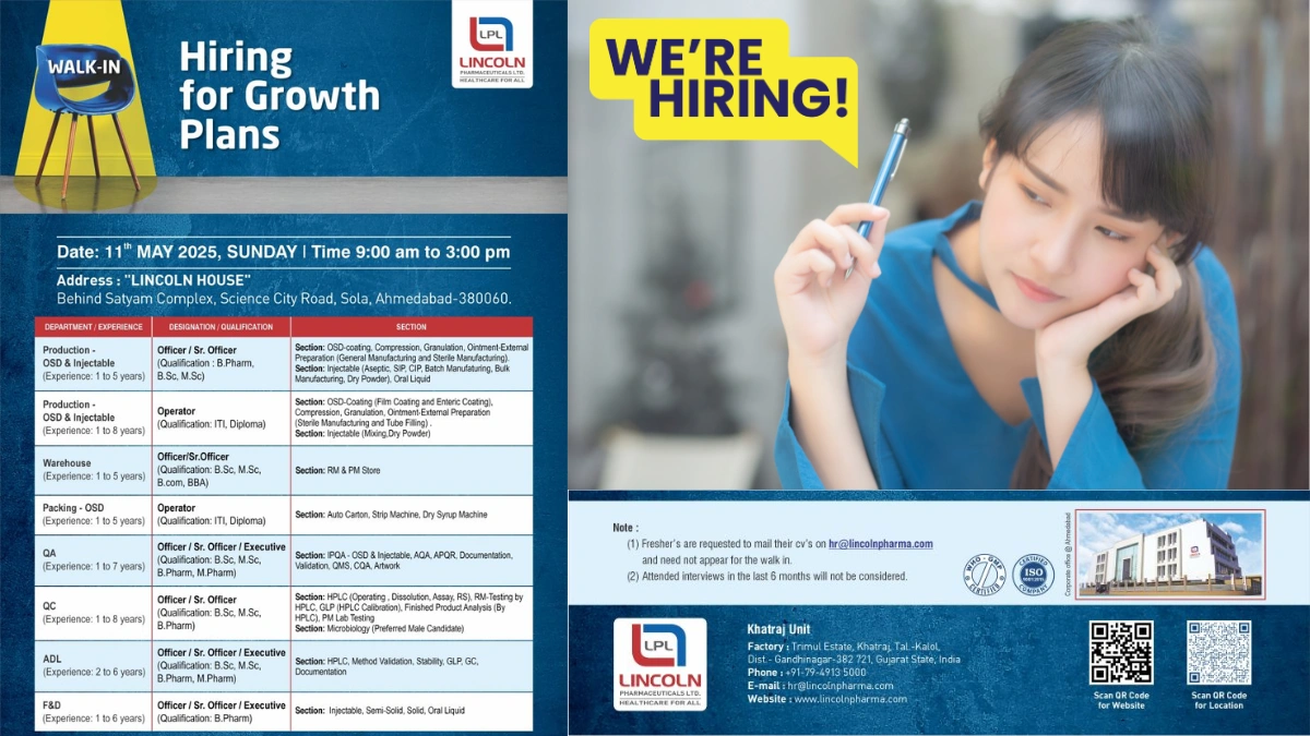 Lincoln Pharmaceuticals Ltd Walk-In Interview for Multiple Positions