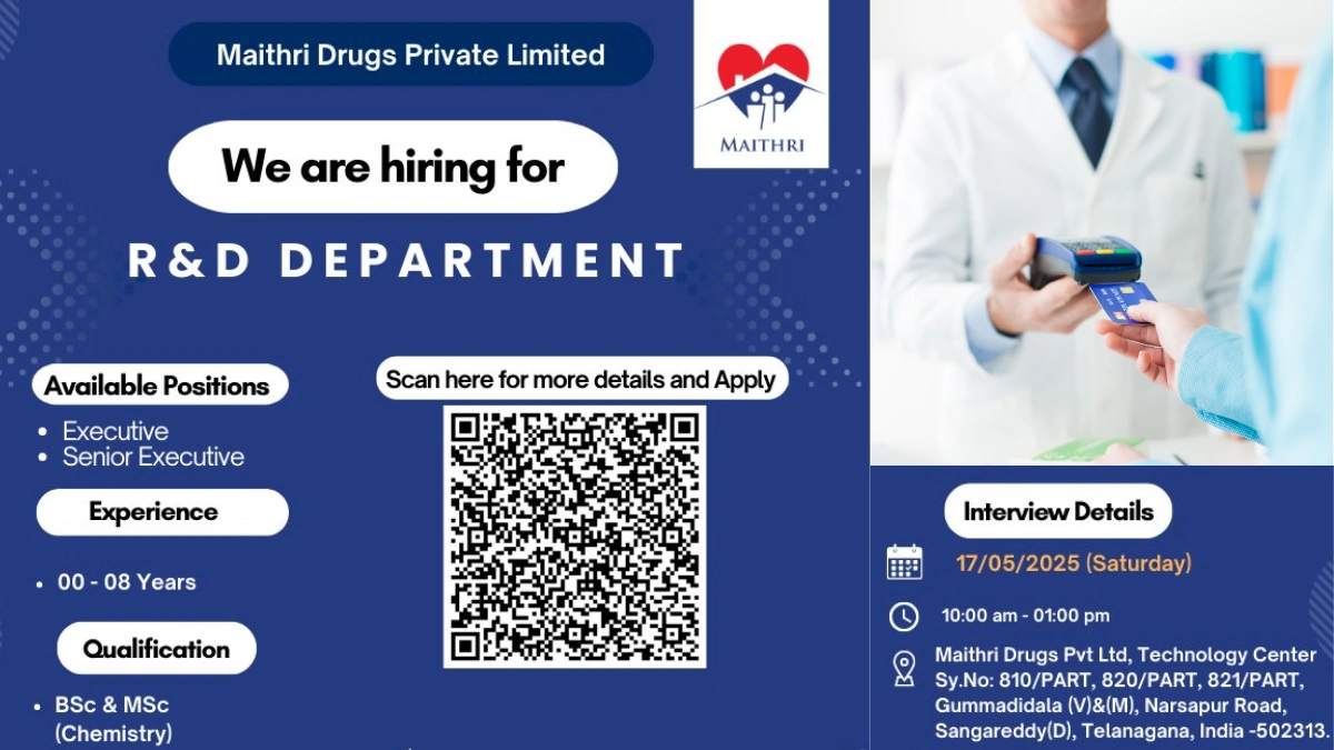Maithri Drugs Private Limited Walk-In Interview for R&D Executive and Senior Executive