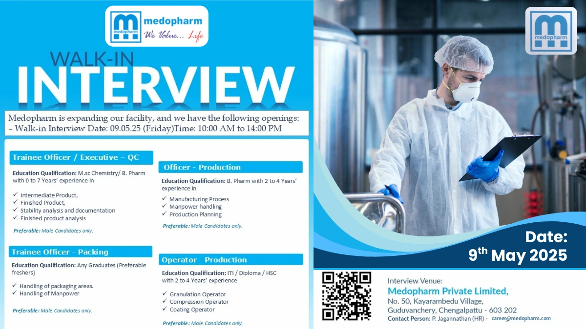 Medopharm Walk-In Interview for Pharmaceutical Job Openings