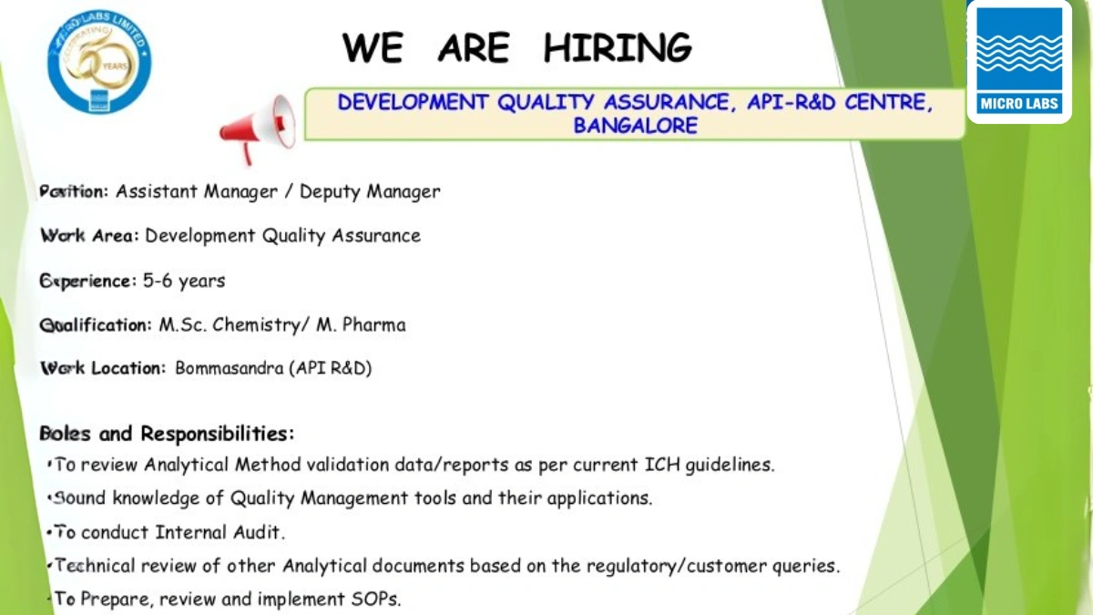 Micro Labs Limited’s Walk-In Interview for Development Quality Assurance in Bangalore!