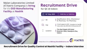 Mylan Laboratories (Viatris) Recruitment Drive for Quality Control at Nashik Facility