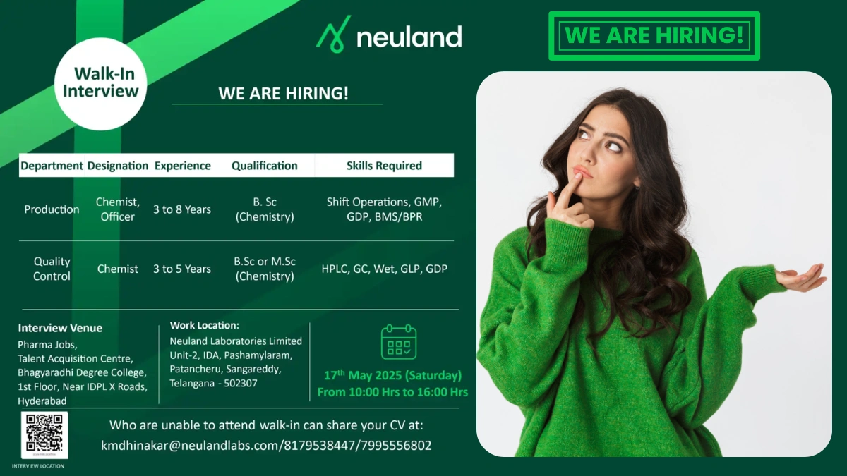 Neuland Laboratories Limited Walk-In Interview for Production and Quality Control Roles