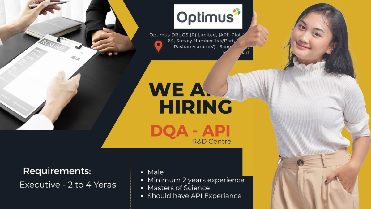 Optimus Drugs Pvt. Ltd. Hiring DQA-API Executive for R&D Centre