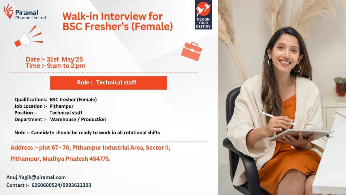 Piramal Pharma Limited Walk-In Interview for BSC Freshers (Female)