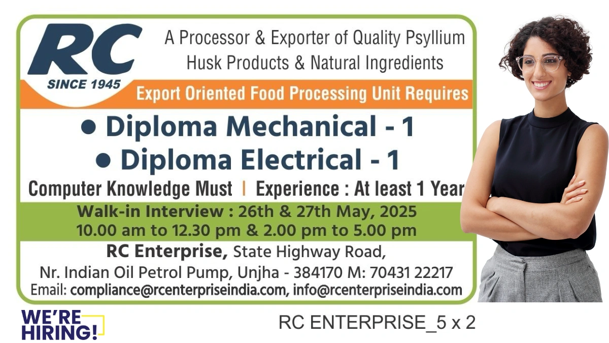 RC Enterprise Walk-In Interview for Diploma Mechanical and Electrical Professionals
