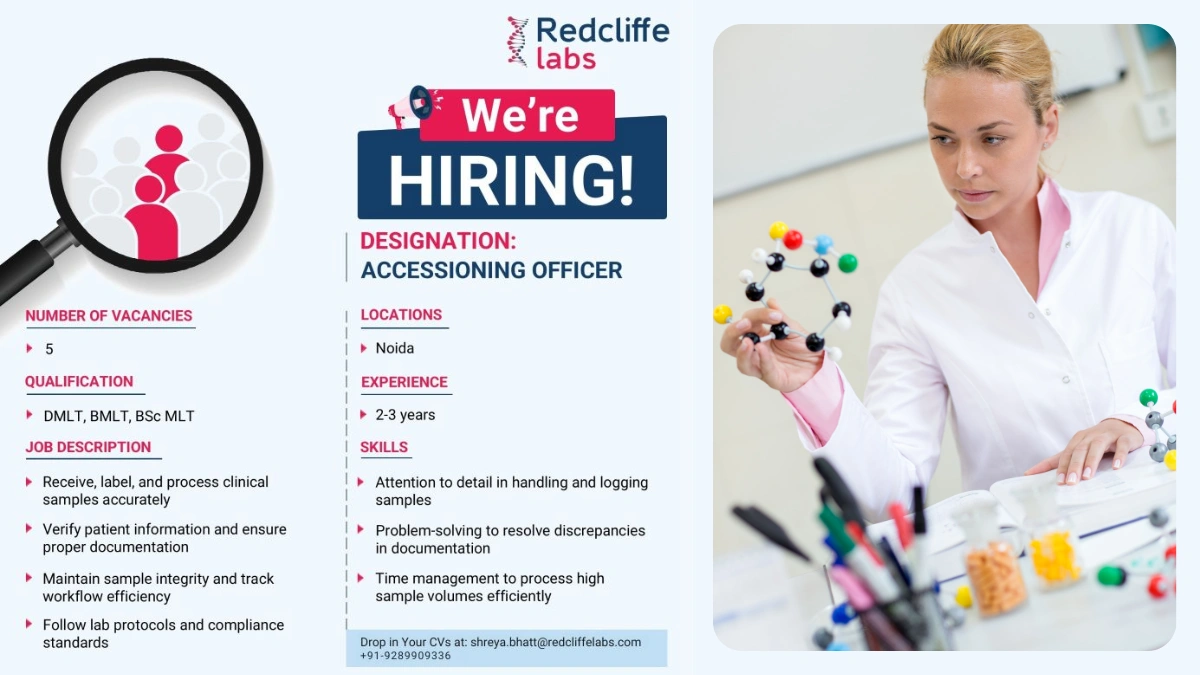 Redcliffe Labs Hiring for Accessioning Officer in Noida
