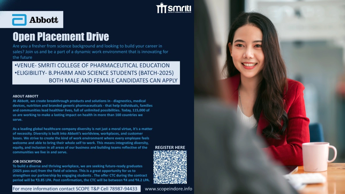 Smriti College of Pharmaceutical Education with Abbott - Open Placement Drive in 2025