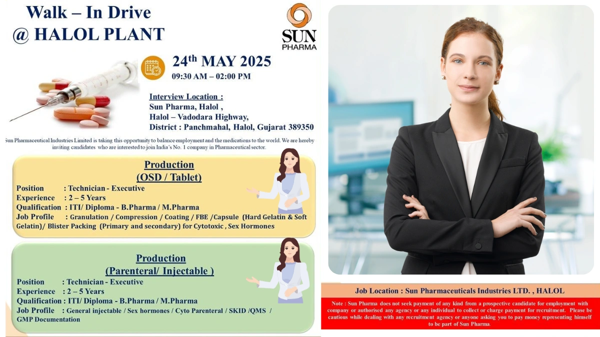 Sun Pharma Walk-In Drive for Production Roles