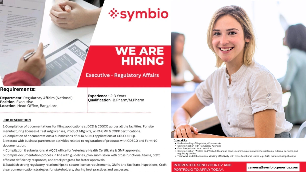 Symbio Generrics India Pvt. Ltd. Hiring Regulatory Affairs Executive