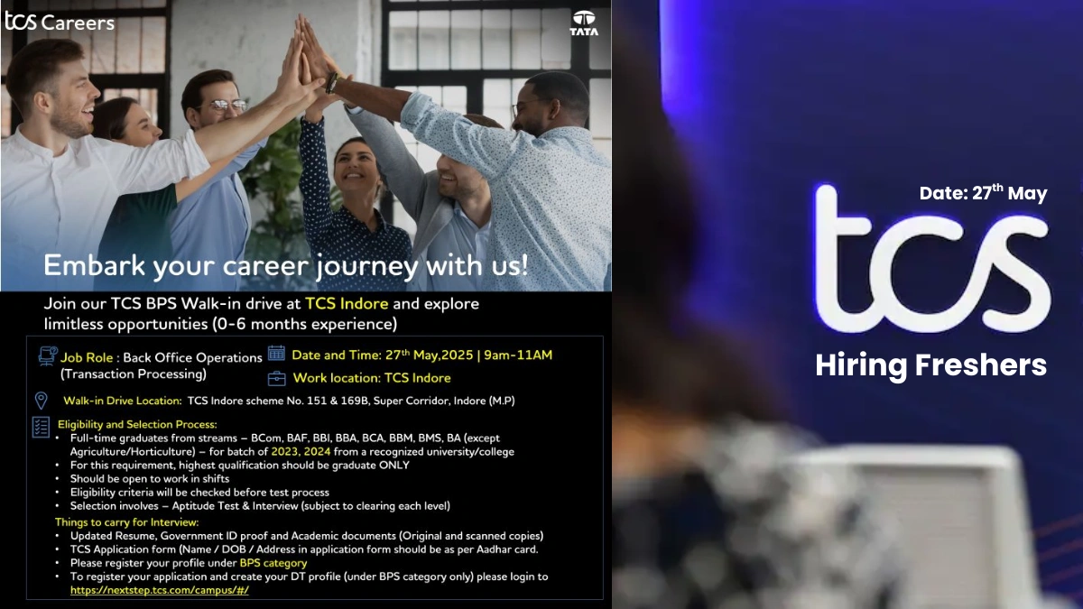 TCS Hiring Freshers – Walk-in Drive for Back Office Operations in Indore!