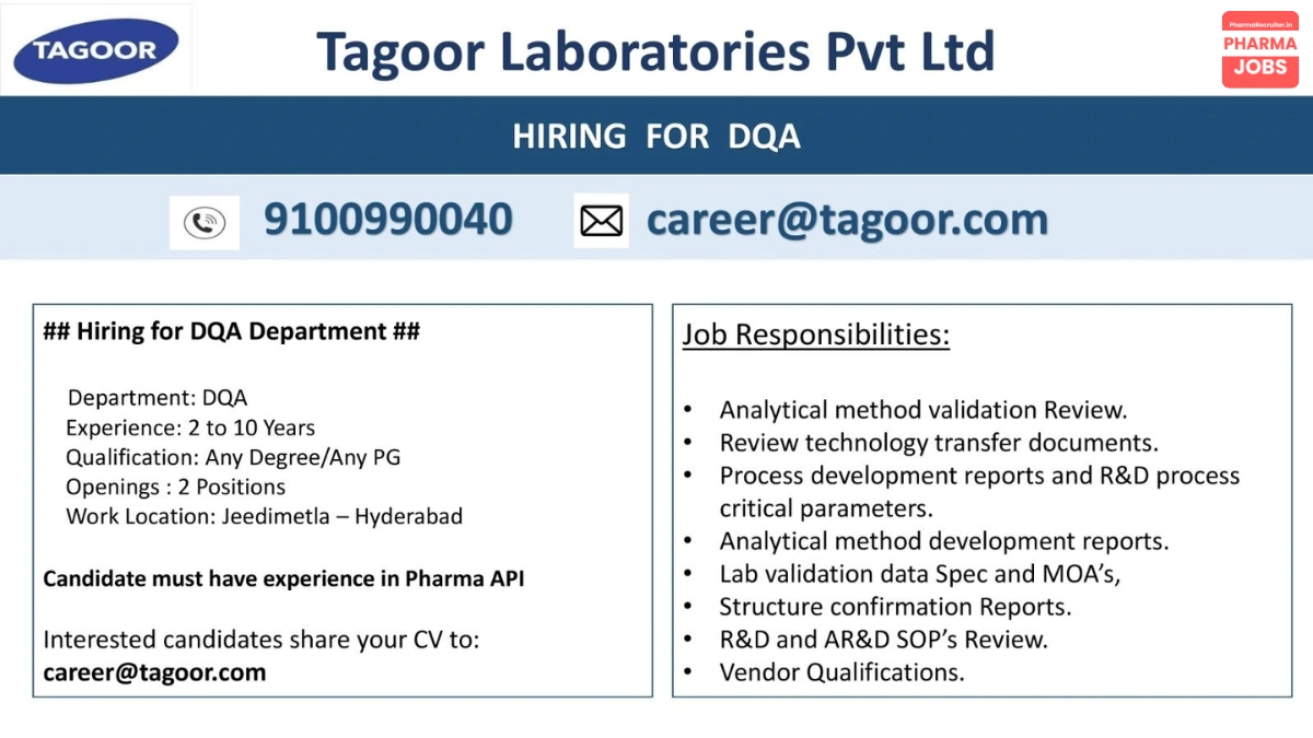 Tagoor Laboratories – Exciting DQA Career Opportunities