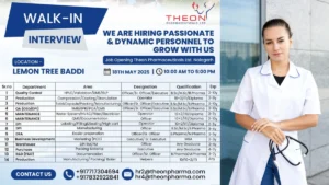Theon Pharmaceuticals Walk-In Interview for QA, QC, Production, Maintenance, R&D, Warehouse