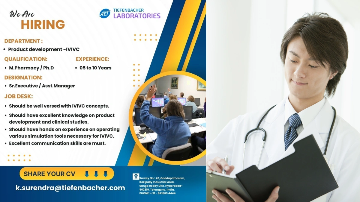 Tiefenbacher Laboratories Hiring for Sr. Executive & Asst. Manager – Product Development (IVIVC)