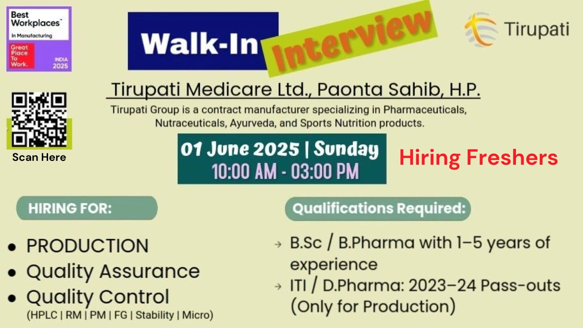 Tirupati Medicare Ltd Walk-In Interview for Manufacturing Roles