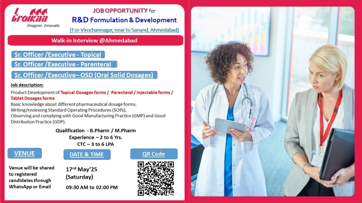 Troikaa Pharmaceuticals Walk-In Interview for R&D Formulation & Development