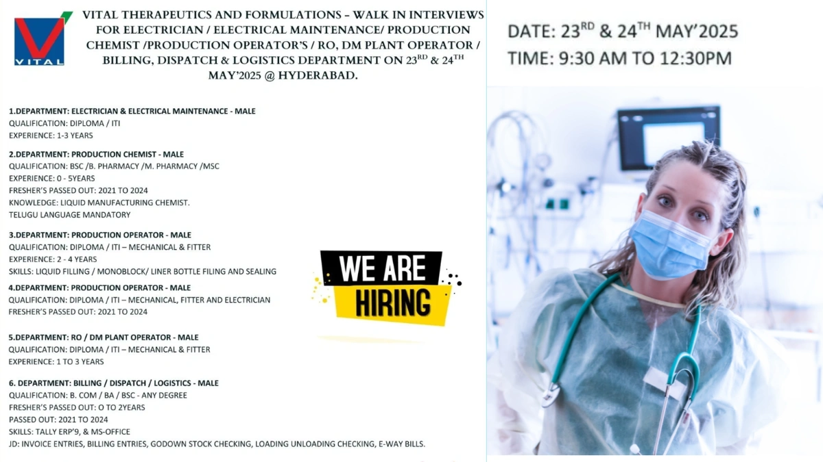 Vital Therapeutics Walk-In Interviews for Multiple Roles