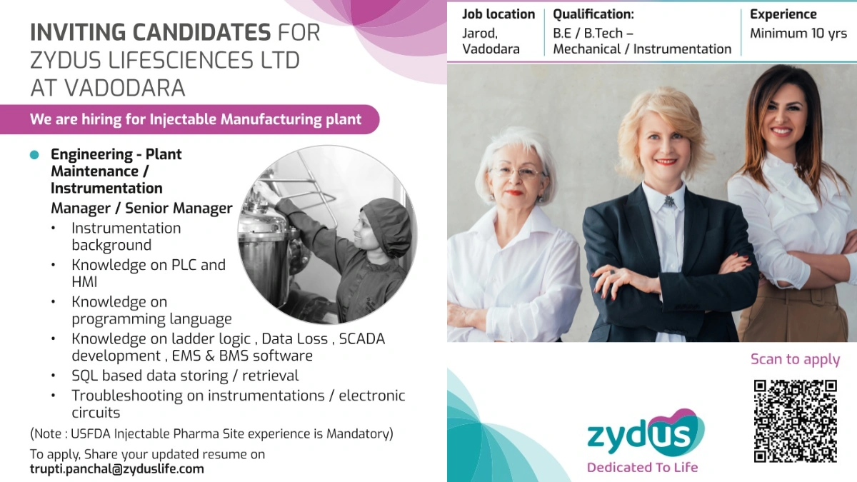 Zydus Lifesciences Is Hiring for Manager & Senior Manager – Engineering