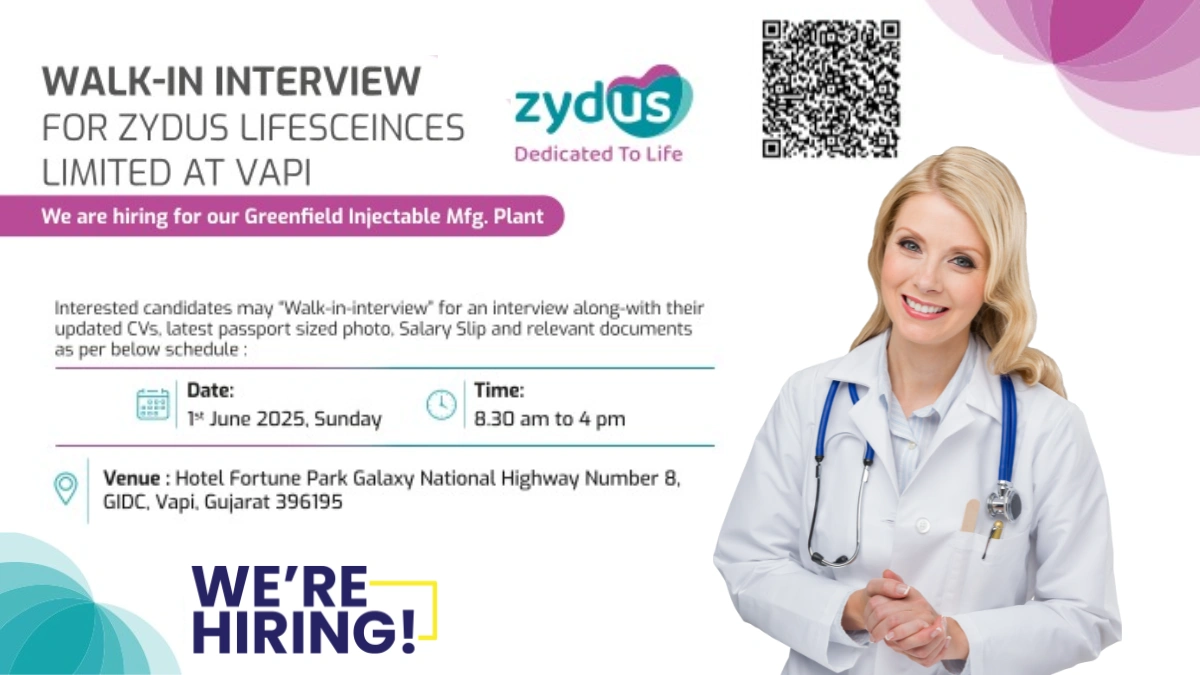 Zydus Lifesciences Walk-In Drive for Injectable Manufacturing Jobs