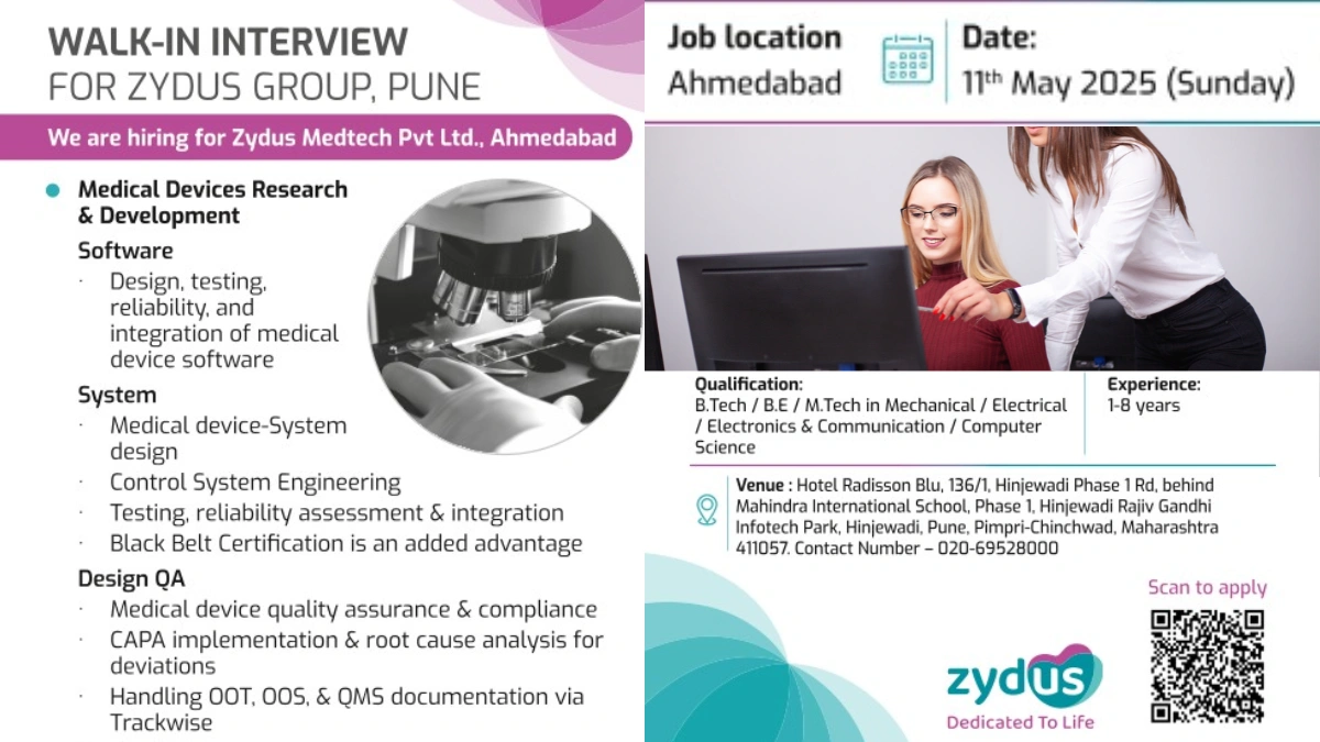 Zydus Medtech Pvt Ltd Walk-In Interview for Multiple Positions in Ahmedabad at Pune