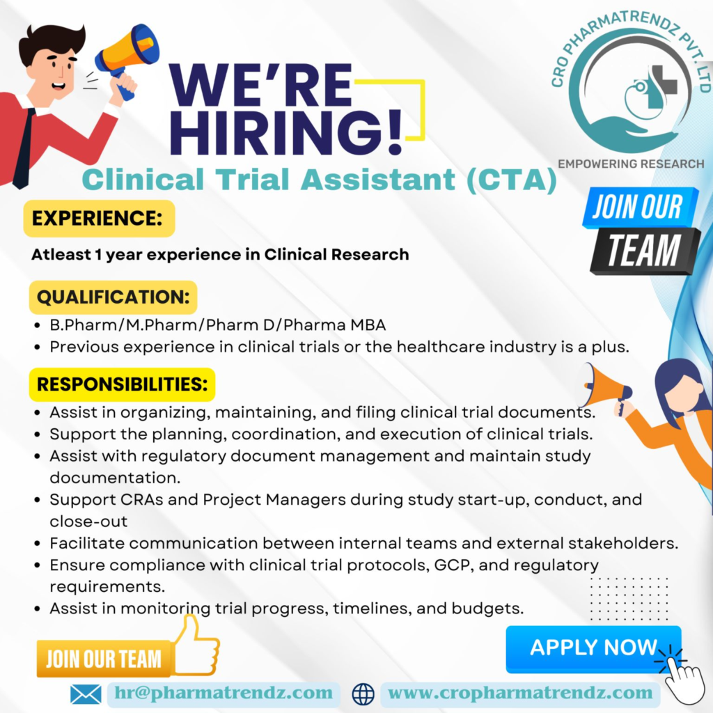 PharmaTrendz Pvt CRO Hiring for Clinical Trial Assistant (CTA) in Hyderabad