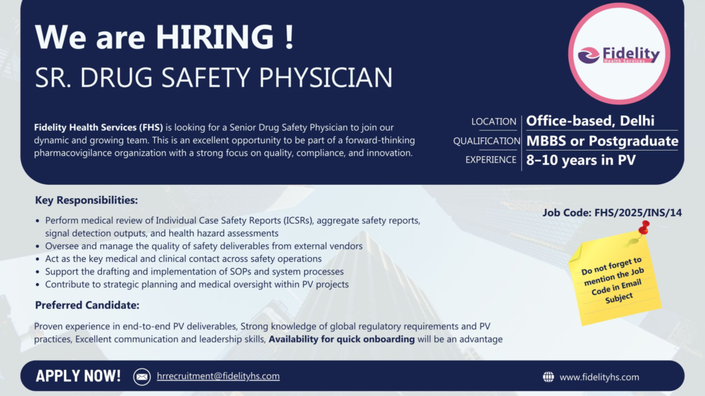 Fidelity Health Services -  Pharmacovigilance Opportunity for Senior Drug Safety Physician
