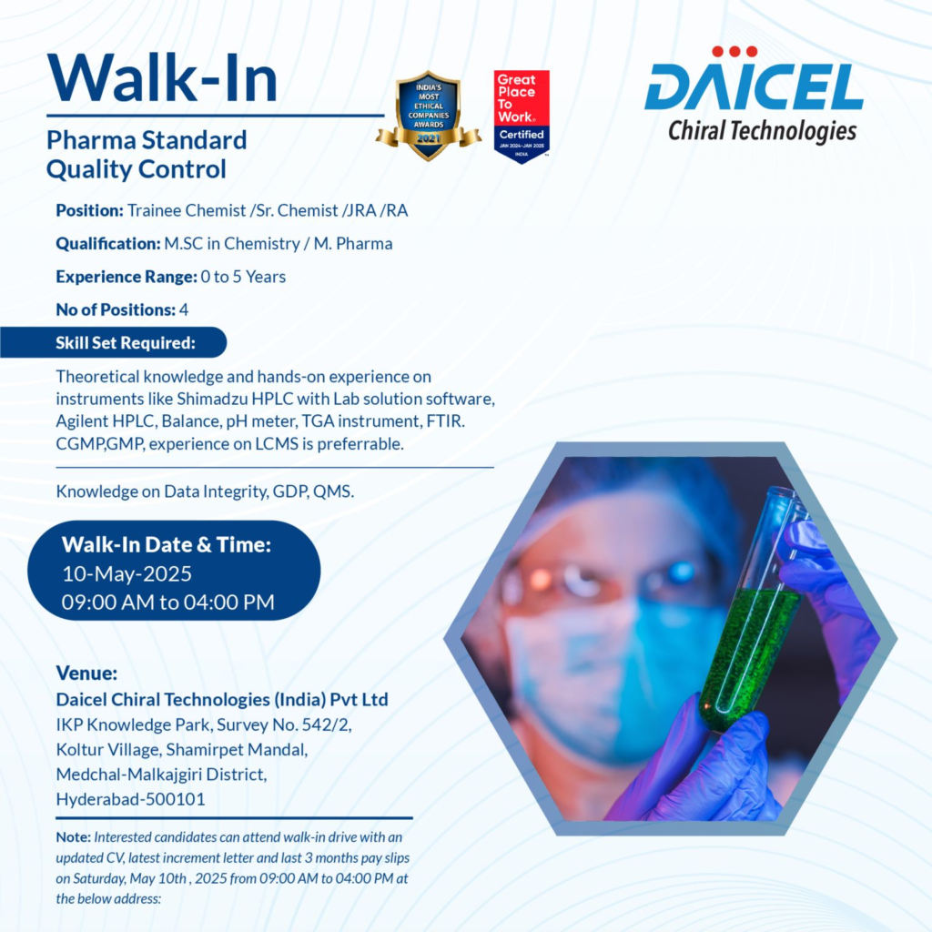 Daicel Chiral walk in interview for fresheres