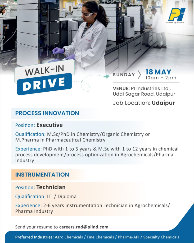 PI Industries Walk-In Interview for Process Innovation & Instrumentation Jobs on 18th May