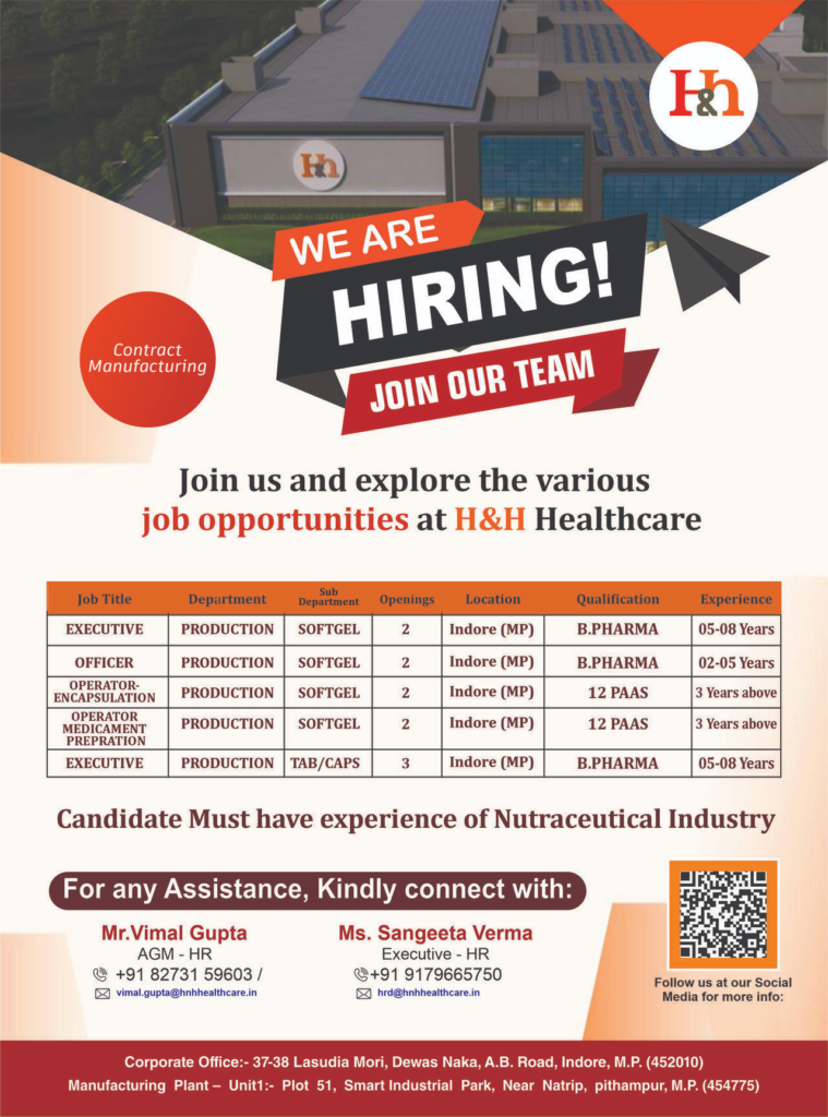 H&H Healthcare - Job Opportunities in Softgel and Tab/Caps Production in Indore