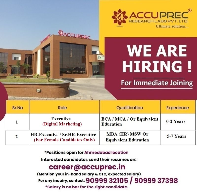 Accuprec Research Labs Hiring for Digital Marketing Executive and HR Executive Roles (0-7 Years Exp)