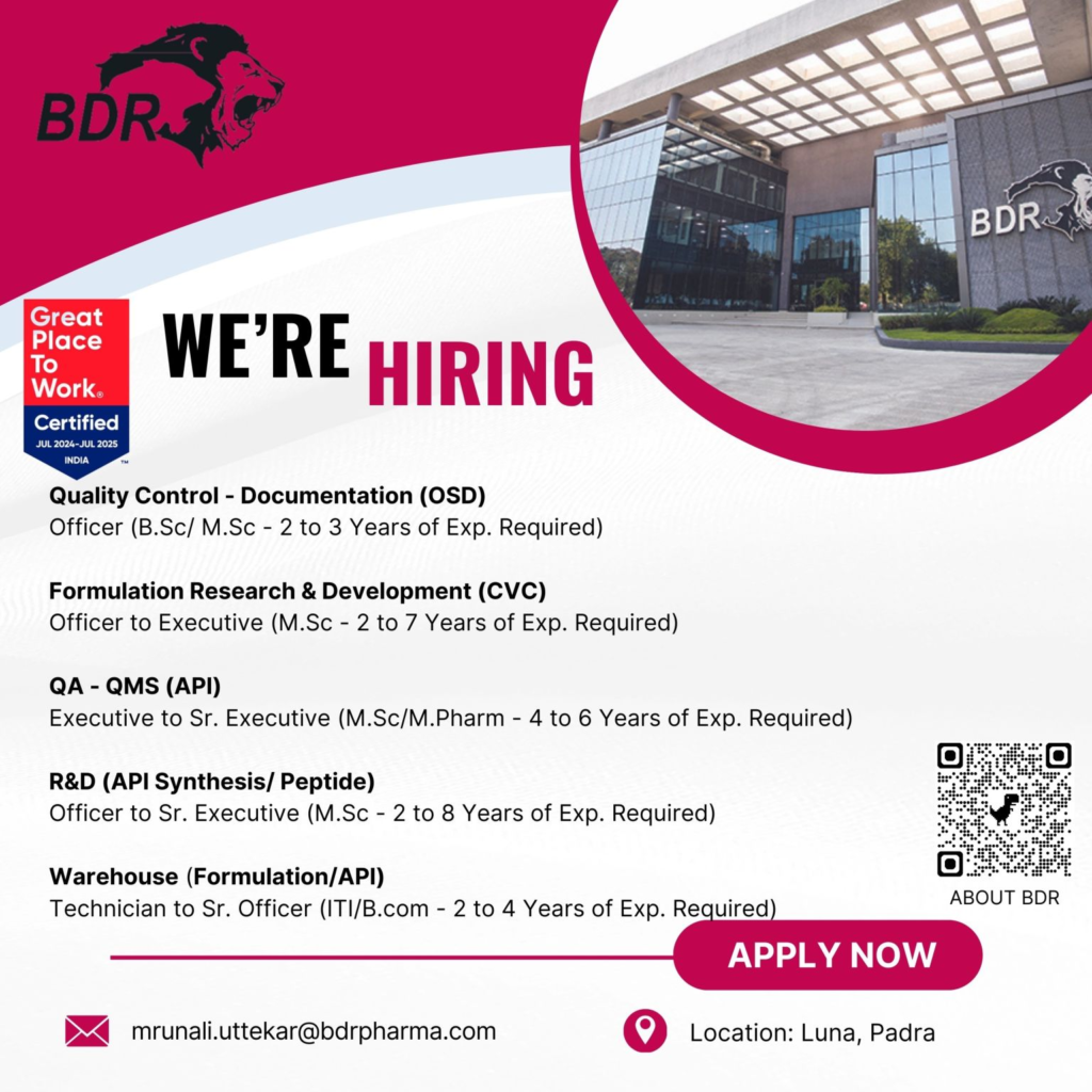 BDR Pharmaceuticals International Urgent Hiring for Part of Our Hiring Drive in Luna, Padra!