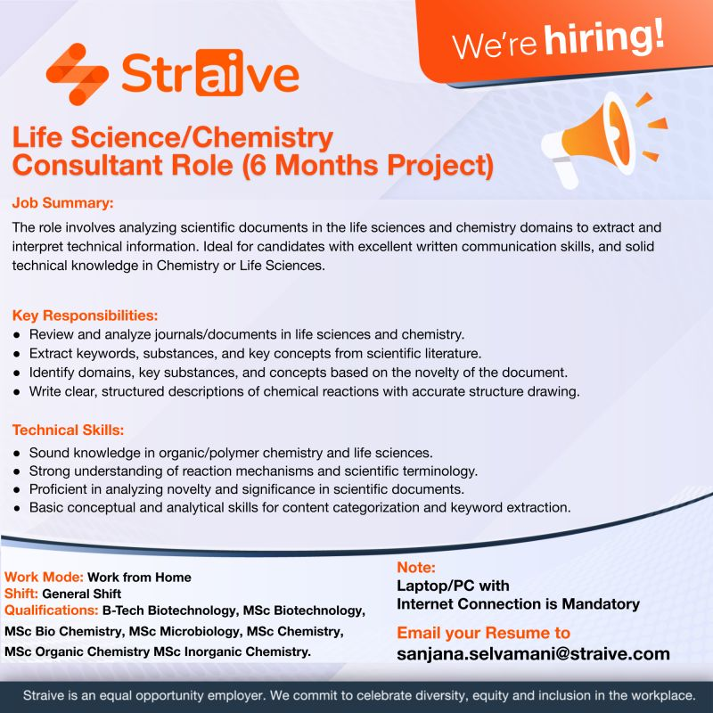 Straive Is Hiring for  Life Science/Chemistry Consultant (6-Month Project)