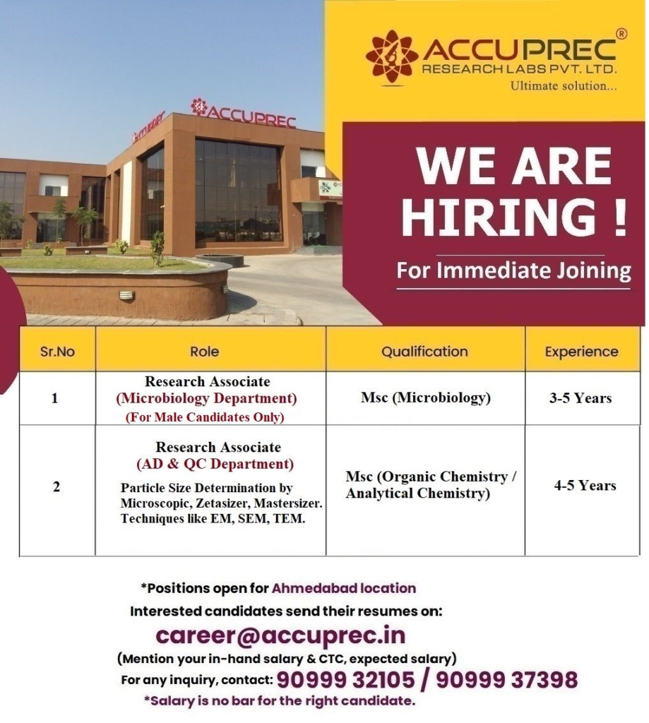 Accuprec Research Labs - Job Openings for Research Associate Positions in Microbiology and AD & QC Departments