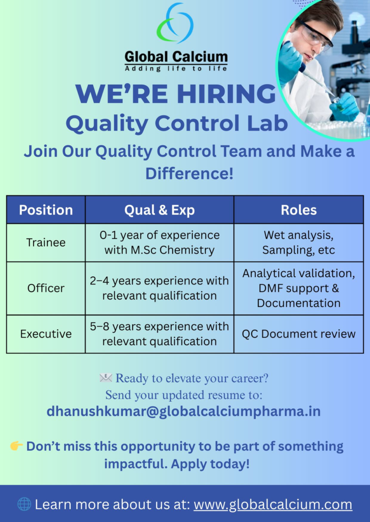 Global Calcium - Job Openings for Quality Control Team (0-8 Years Exp)