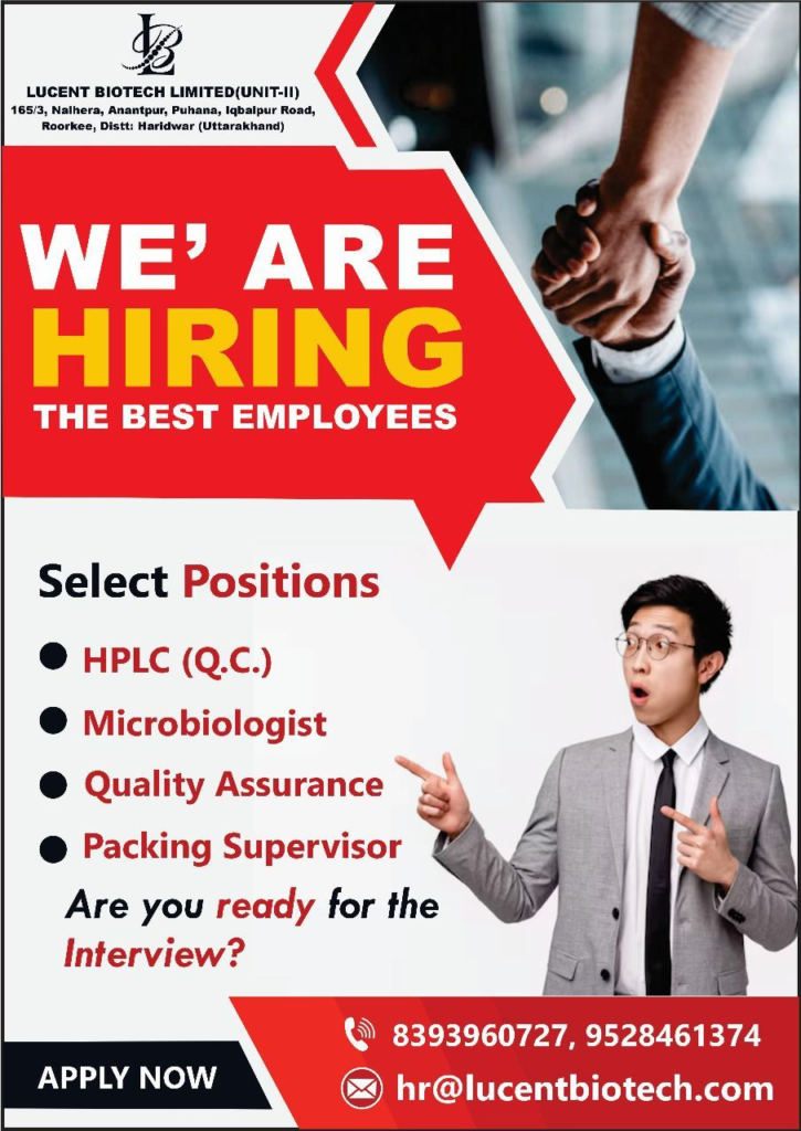 Lucent Biotech Limited - Job Openings for QA, Microbiology, QC & Packing Departments