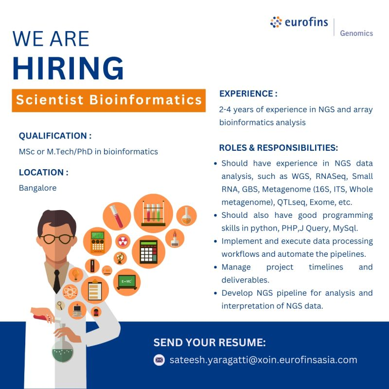 Eurofins Genomics – Urgent Hiring for Scientist Bioinformatics in Bangalore