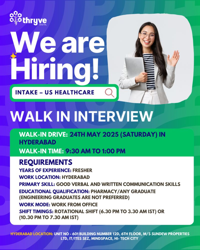 Thryve Digital – Walk-in Interviews for Freshers on 24th May