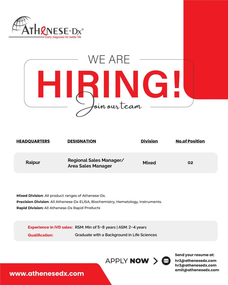 Athenese-Dx Hiring for Regional Sales Manager or Area Sales Manager in Raipur, Chhattisgarh
