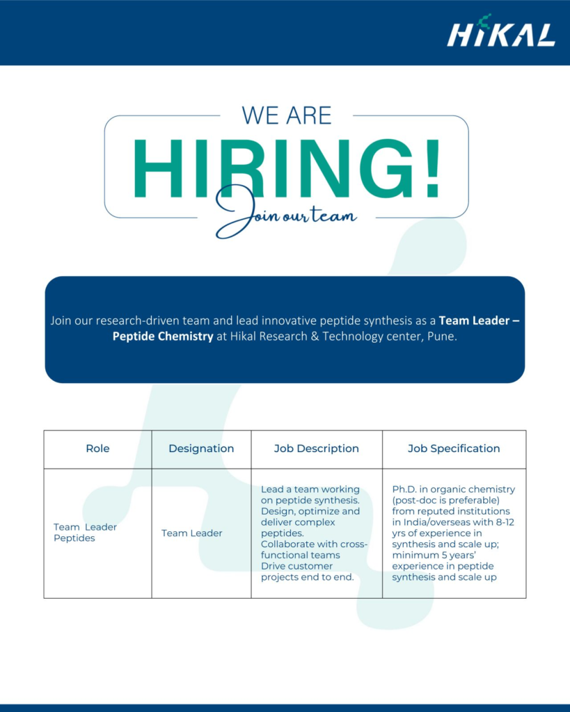 Hikal Is Hiring For A Team Leader - Peptide Chemistry in Pune
