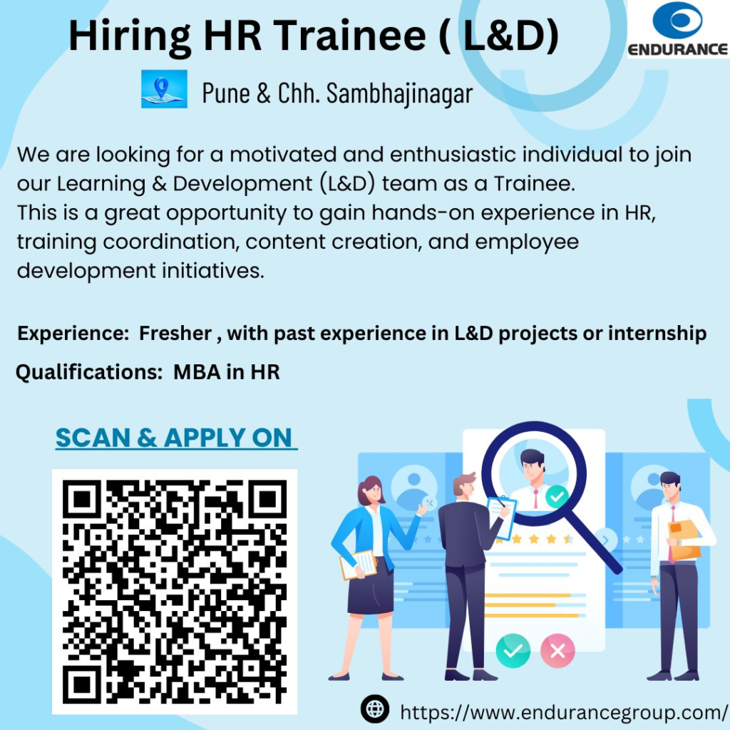 Endurance Is Hiring Freshers for HR Trainee (L&D)