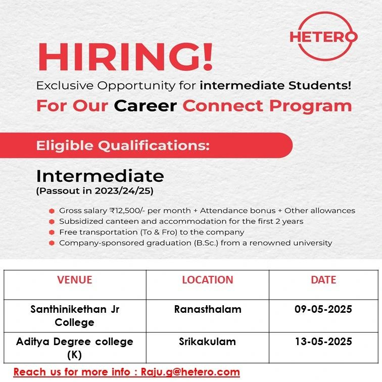 Hetero’s Career Connect Program for Intermediate Students –Walk-In Interviews on May 2025