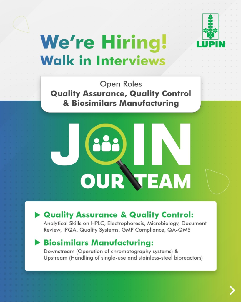 Lupin Limited Walk-In Interviews for Quality & Biosimilars Roles on 1st june